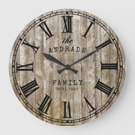 Rustic Wood Family Namn Roman Numeral Farmhouse Stor Klocka