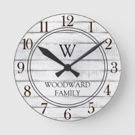 Rustic Wood Family Namn Round Clock Rund Klocka