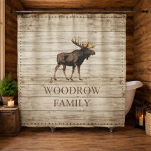 Rustic Wood Family Namn Shower Curtain