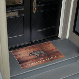 Rustic Wood Family Namn Walking Bear Doormat
