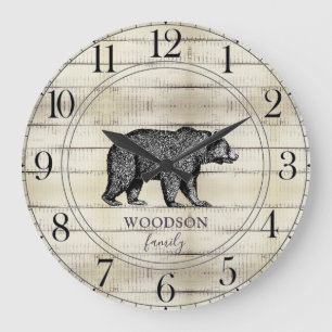 Rustic Wood Family Namn Walking Bear Large Clock Stor Klocka