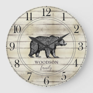 Rustic Wood Family Namn Walking Bear Large Clock Stor Klocka