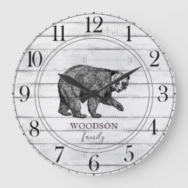 Rustic Wood Family Namn Walking Bear Large Clock Stor Klocka