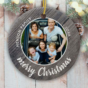 Rustic Wood Family Photo God jul Julgransprydnad Keramik