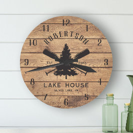 Rustic Wood Family Sjö House Gräs Träd Rund Klocka