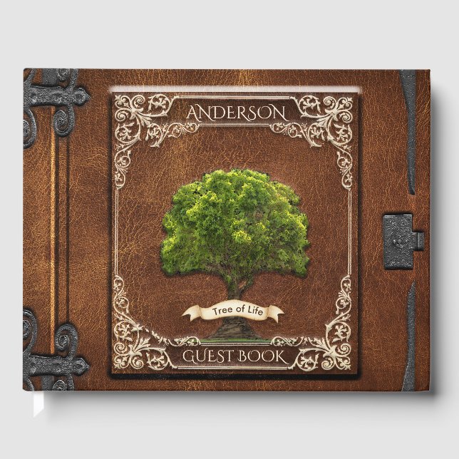 Rustic Wood Family Träd Guest Bok (Framsida)