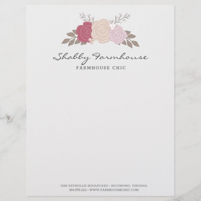 Rustic Wood Farmhouse Blommigt Ro Boutique Brevhuvud (Framsida)
