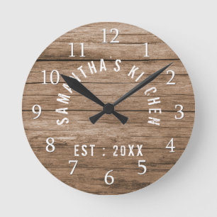 Rustic Wood Farmhouse Kitchen Personlig Rund Klocka