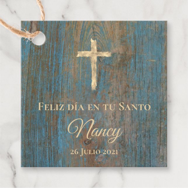 Rustic wood Feliz dia en tu Santo Gåvor Etiketter (Framsida)