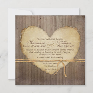 Rustic Wood Fence Boards Heart Anqument Parchment Inbjudningar