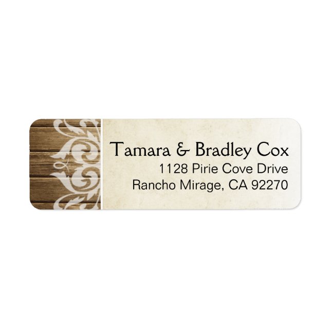 Rustic Wood Filigree | brun vit Returadress Etikett (Framsidan)