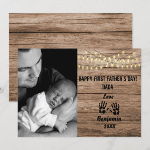 Rustic Wood First Fars dag Anpassningsbar Photo Ho Julkort