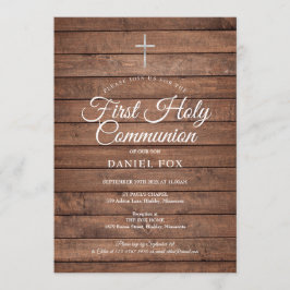 Rustic Wood First Heliga Communion Call Inbjudningar