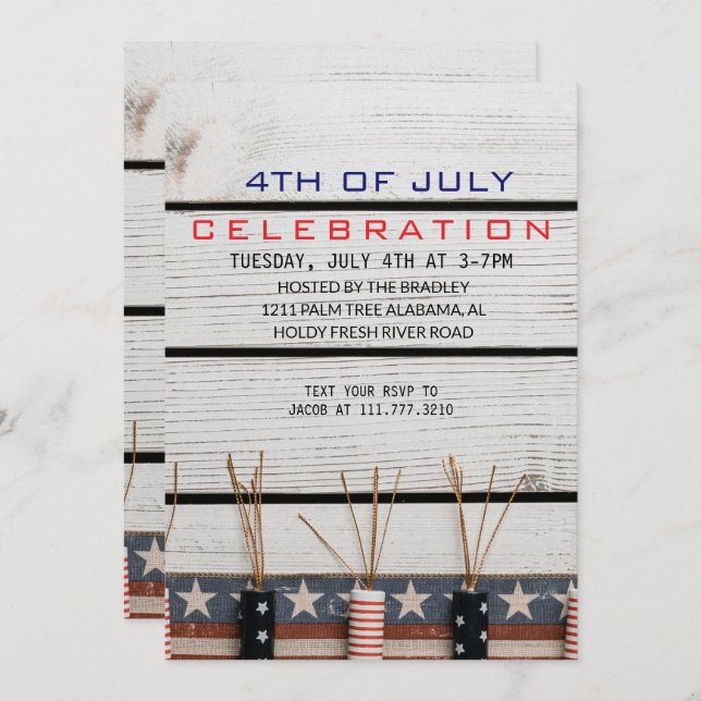 Rustic Wood Fjärde juli Independence day Inbjudningar (Fram/baksida)