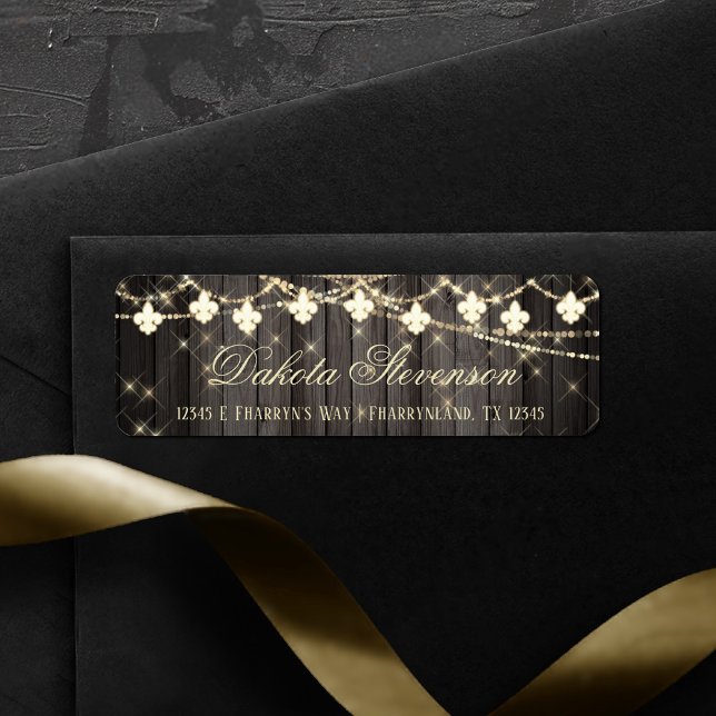 Rustic Wood Fleur de Lis Ljus | PARTY ADRESS Returadress Etikett (Skapare uppladdad)