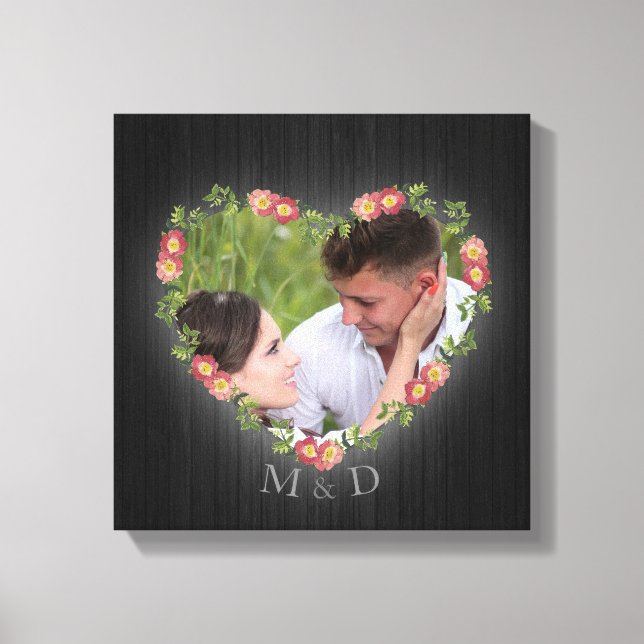 Rustic Wood Floral Heart Custom Photo Canvastryck (Framsida)