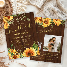Rustic wood floral sunflower garden barn wedding inbjudningar
