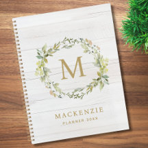 Rustic Wood Floral Watercolor Monogram