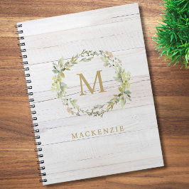 Rustic Wood Floral Watercolor Monogram Anteckningsbok