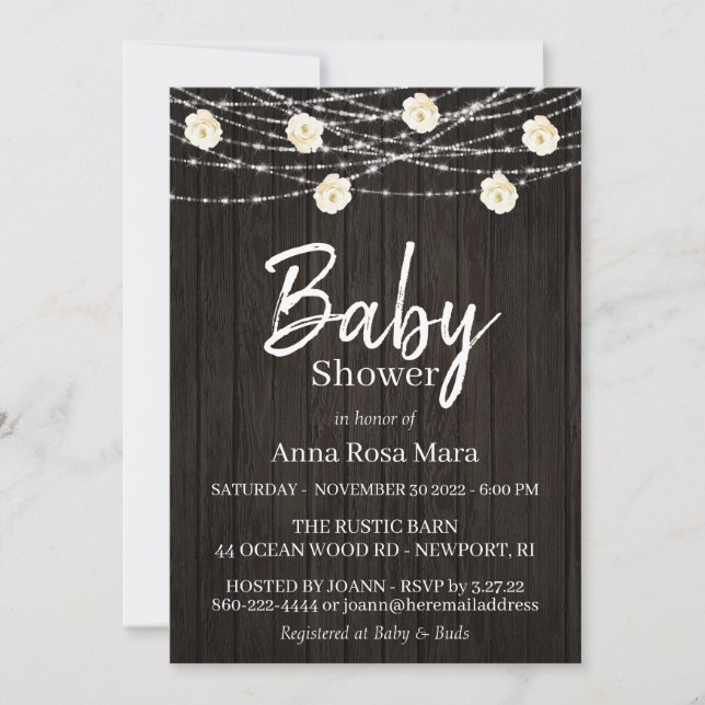 *~* Rustic Wood Flower Ljus Ro Baby Shower Inbjudningar (Framsida)