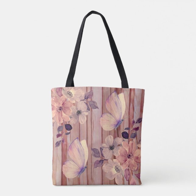 Rustic Wood Flowers and Butterflies Tygkasse (Baksida)