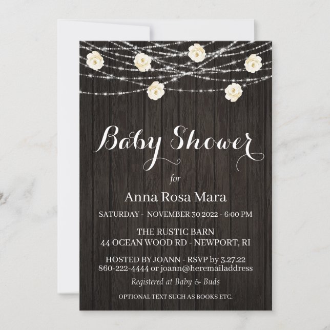 *~* Rustic Wood Flowers Ljus Ro Baby Shower Inbjudningar (Framsida)