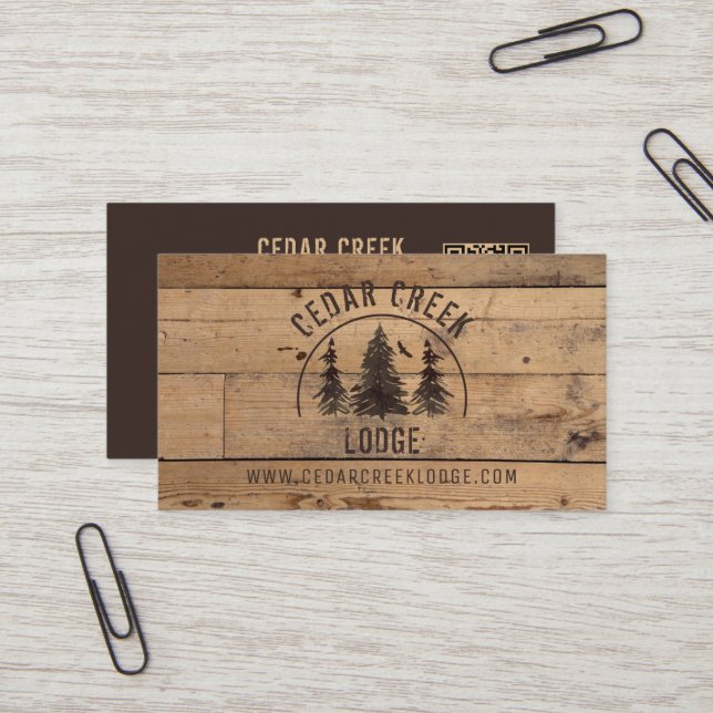 Rustic Wood Forest Egendom Rental QR-kod Visitkort (Fram/Back In Situ)