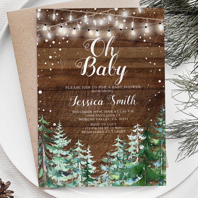 Rustic Wood Forest Gräs Träd Oh Baby Baby Shower Inbjudningar (Skapare uppladdad)