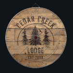 Rustic Wood Forest Träd Egendom Namn Darttavla<br><div class="desc">Rustic temat personlig till din kabin, ditt lakehus, ditt kontor eller hyresgäst egendom namn och fastställt datum. Utformningen har en bild av vildmarksskogen gräs träd mot bakgrund av en land-träplank. ASSISTANS: Om du vill ha hjälp med designändringar eller anpassning, ändrar färg, överför designen till en annan produkt eller om du...</div>