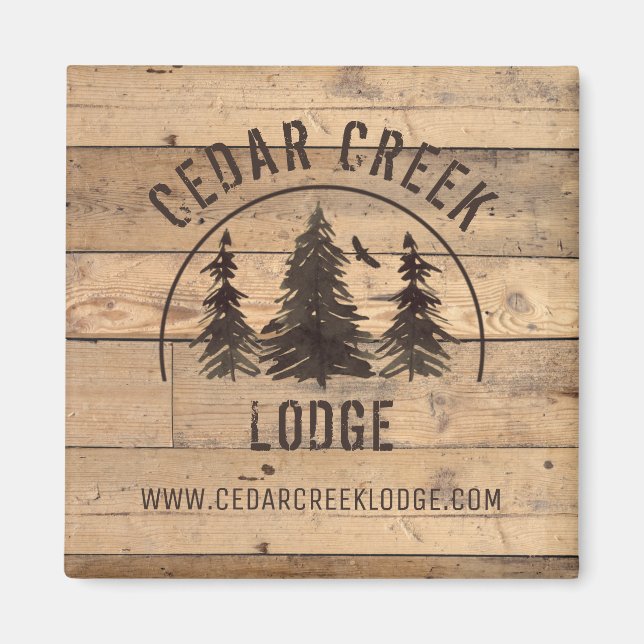 Rustic Wood Forest Träd Vacation Rental Promotion Magnet (Framsidan)