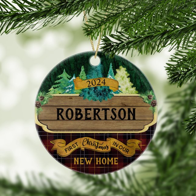 Rustic Wood Första jul - nytt hem Julgransprydnad Keramik (Skapare uppladdad)