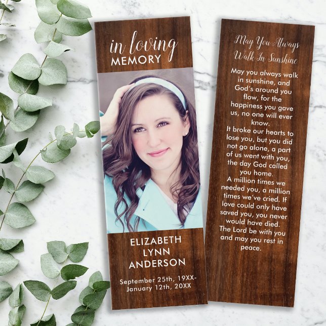 Rustic Wood Funeral Bookmark Memorial Prayer Card Litet Visitkort (Skapare uppladdad)