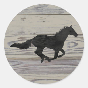 Rustic Wood Galloping Horse Watercolor Silhouette Runt Klistermärke