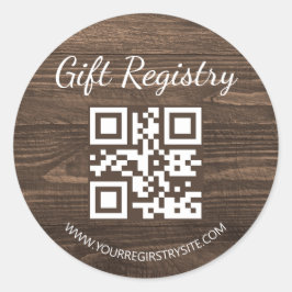 rustic wood gift registry qr code baby shower runt klistermärke