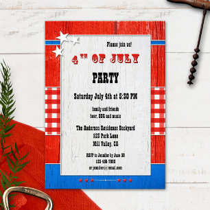 Rustic Wood Gingham 4:e juli-partiets inbjudan