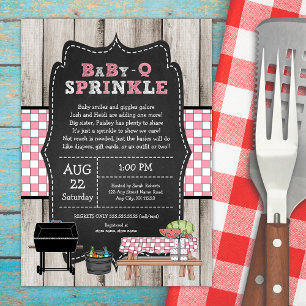 Rustic Wood Girl Baby Q Sprinkle, BBQ-babydusch Inbjudningar
