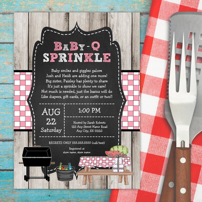 Rustic Wood Girl Baby Q Sprinkle, BBQ-babydusch Inbjudningar (Skapare uppladdad)