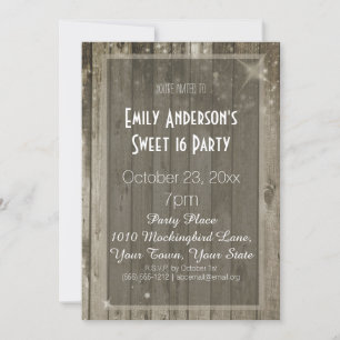 Rustic Wood Glamor Sweet 16 Birthday Inbjudningar