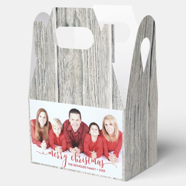 Rustic Wood God jul Photo Favor Box Gable Presentaskar (Öppnad)