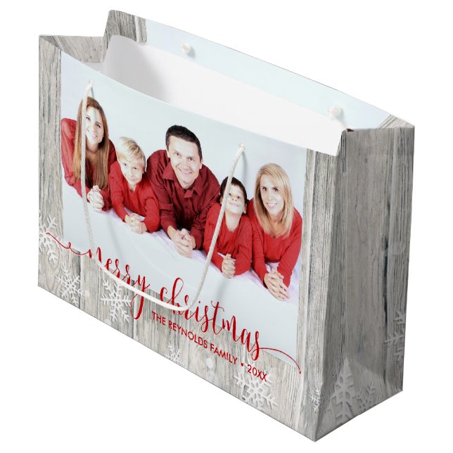 Rustic Wood God jul Photo - Large Gift Bag (Framsidan Vinklad)