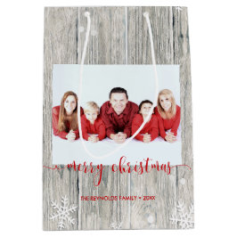 Rustic Wood God jul Photo Medium Gift Bag