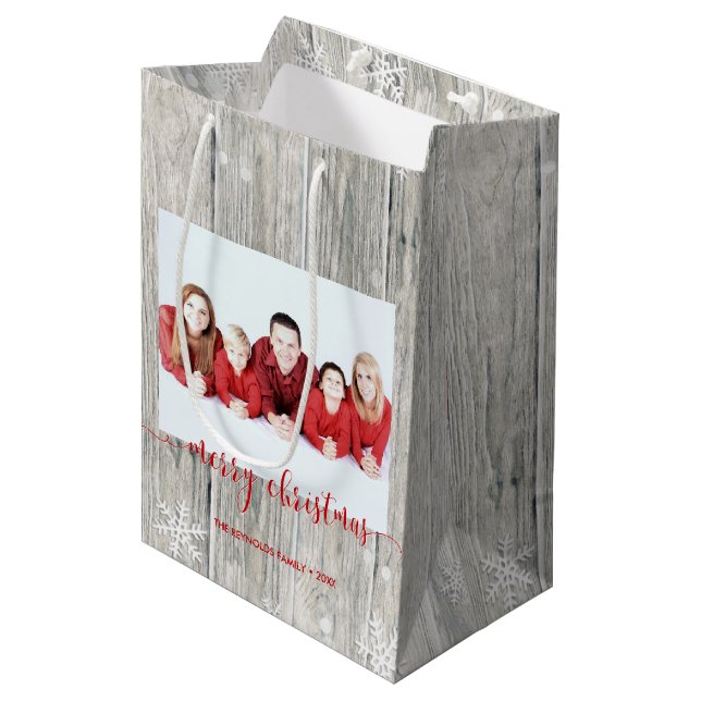 Rustic Wood God jul Photo Medium Gift Bag (Framsidan Vinklad)