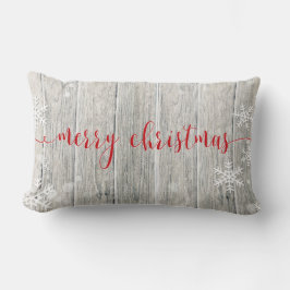 Rustic Wood God jul Snöflingor - Pillow Lumbarkudde