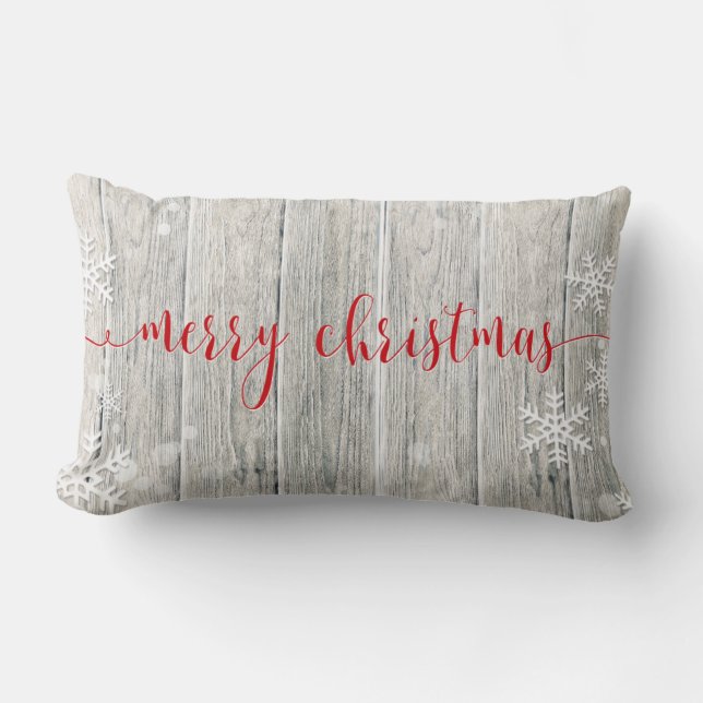 Rustic Wood God jul Snöflingor - Pillow Lumbarkudde (Framsida)