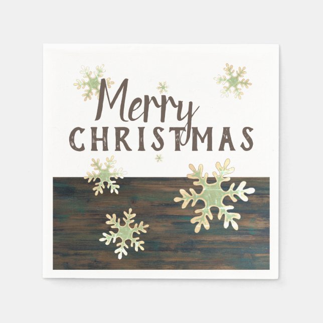 Rustic Wood God jul Snowflake-Helgdagar Pappersservett (Framsidan)