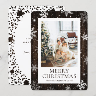 Rustic Wood God jul Snowflake Snö Photo Julkort