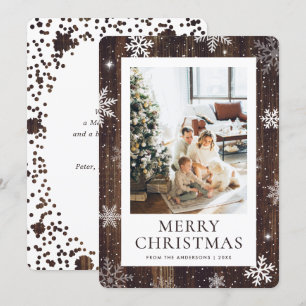 Rustic Wood God jul Snowflake Snö Photo Julkort