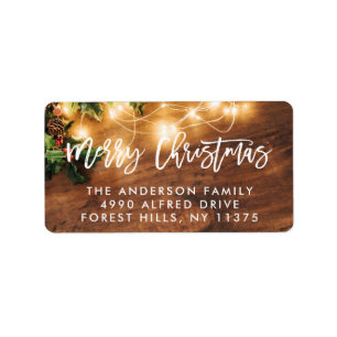Rustic Wood God jul String Ljus Helgdag Adressetikett