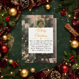 Rustic Wood & Gold Family Christmas Card 2026 Spara Datumet