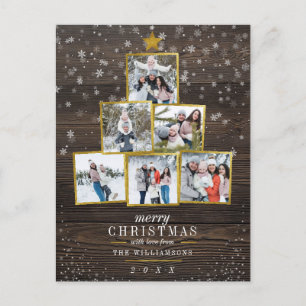 Rustic Wood & Gold Foil Photo Träd   Jul Helg Vykort